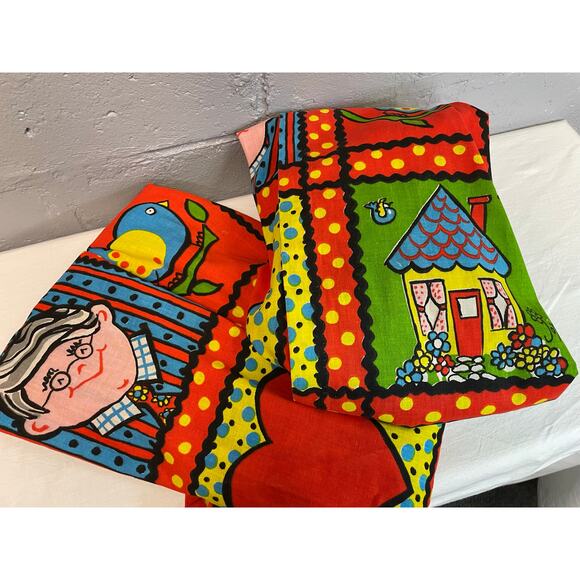 Vintage 60s Patchwork Drapes Character Gramma Loves You Fabric Yardage Joyce Mil - Picture 6 of 10